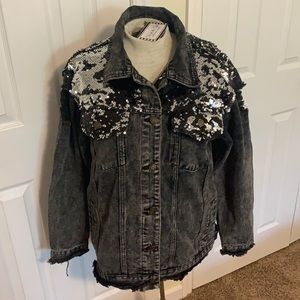 Lucky & blessed sequin denim jacket NWT size M